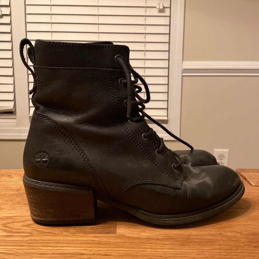 Black Timberland lace up booties